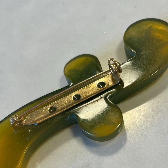 Bakelite Brooch - iridescent green and yellow vintage brooch - Picture 6 of 6